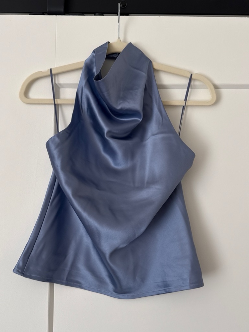 Satin Cowl Neck Halter Top - Blue